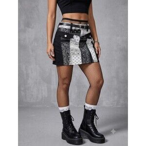 American Bazi Black and White Patchwork Mini Skirt Size S